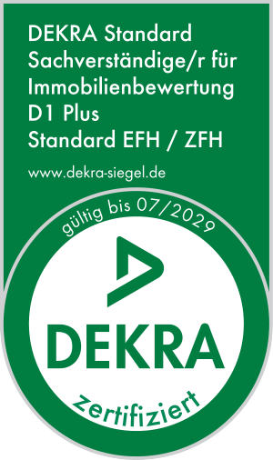 DEKRA-zertifizierte Sachverständige für Immobilienbewertung D1 Plus, gültig bis 07/2029
